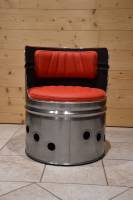 Mobilier créé à partir de fût industriel par Stéphan à Monthieux